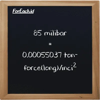 85 milibar setara dengan 0.00055037 ton-force(long)/inci<sup>2</sup> (85 mbar setara dengan 0.00055037 LT f/in<sup>2</sup>)